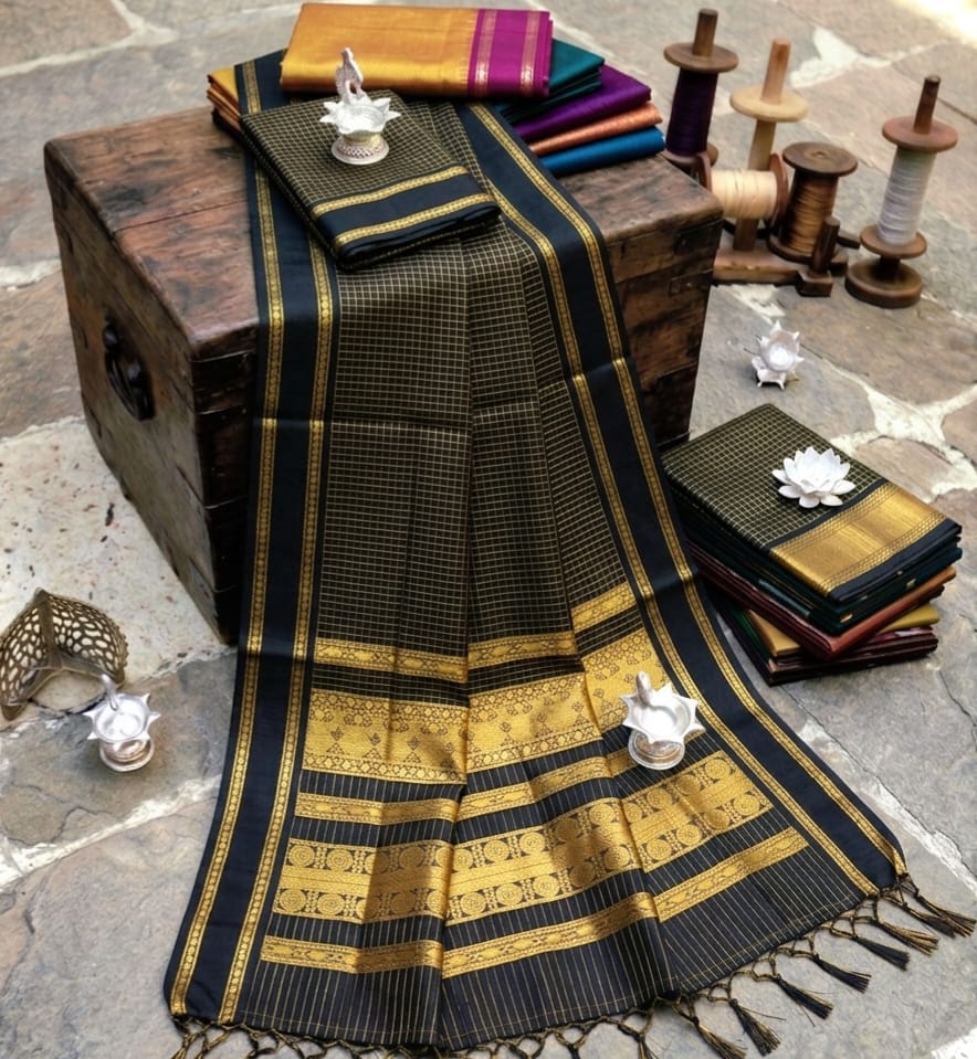 Classic Korvai Zari Checked Cotton Saree